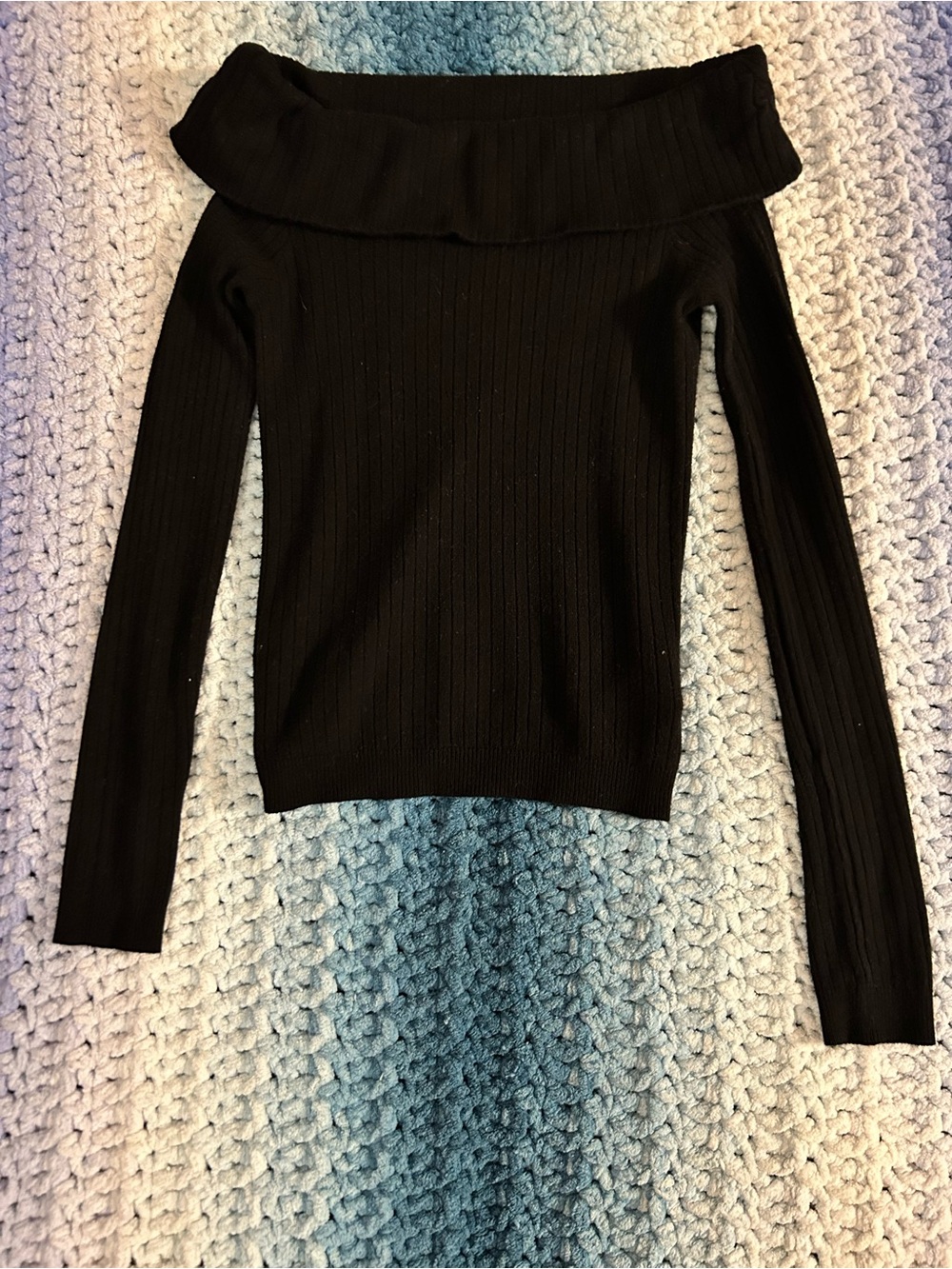 Off-Shoulder Ribbed Black Women's Sweater